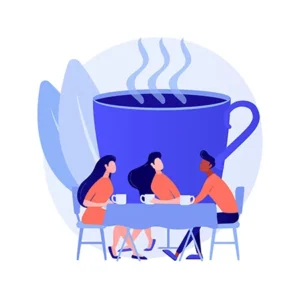 Illustration de personnes buvant un café autour d'une table